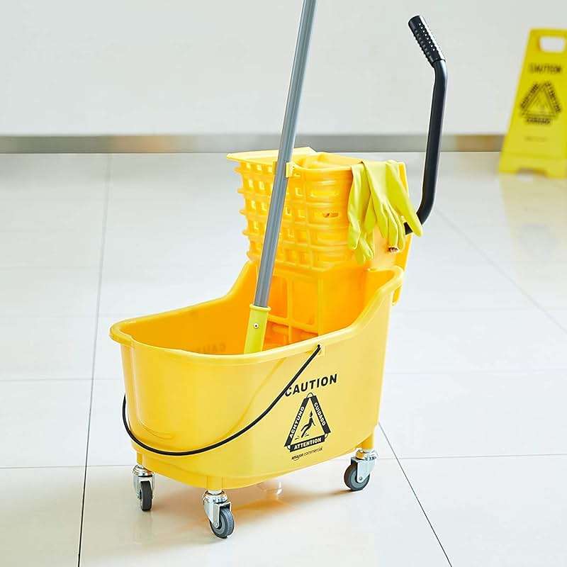 Amazon Basics Side Press Wringer Combo Commercial Floor Cleaning Rectangular Mop Bucket on Wheels, 35-Quart, Yellow - Image 9