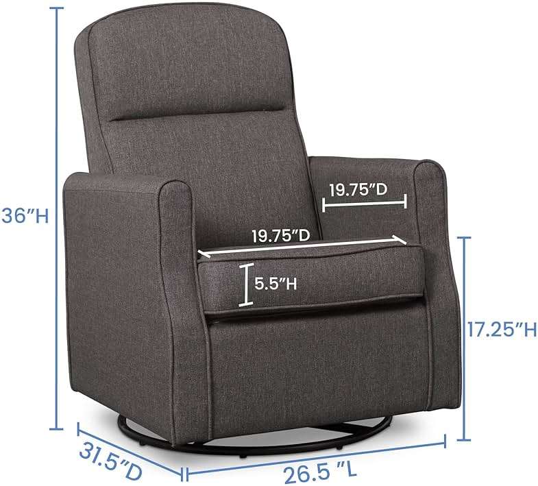 Delta Children Blair Slim Nursery Glider Swivel Rocker Chair, Charcoal - Image 3