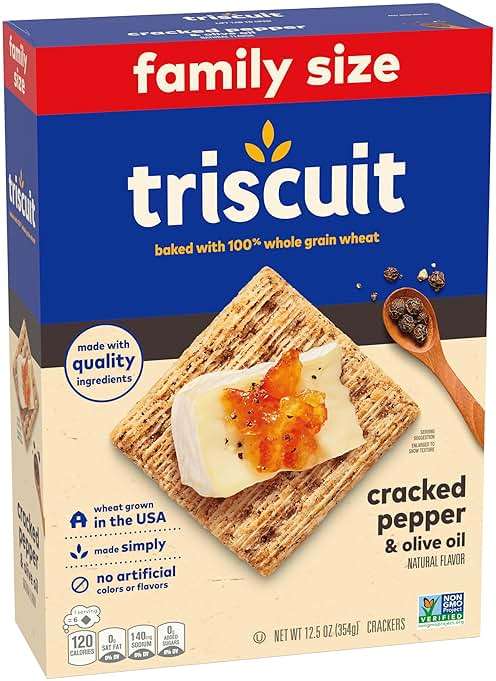 Triscuit Cracked Pepper & Olive Oil Whole Grain Wheat Crackers, Lunch Snacks, Snack Crackers, Family Size, 12.5 oz - Image 14