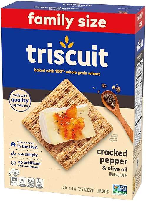 Triscuit Cracked Pepper & Olive Oil Whole Grain Wheat Crackers, Lunch Snacks, Snack Crackers, Family Size, 12.5 oz - Image 15