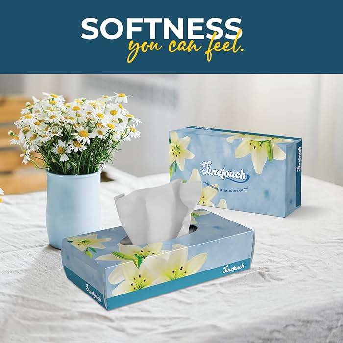 Finetouch Facial Tissues, 2-Ply Soft Facial Tissue - 6 Boxes, 130 Sheets Per Box (780 Total Sheets), Gentle & Durable Tissue Boxes Bulk for Home, Office & Travel - Image 3