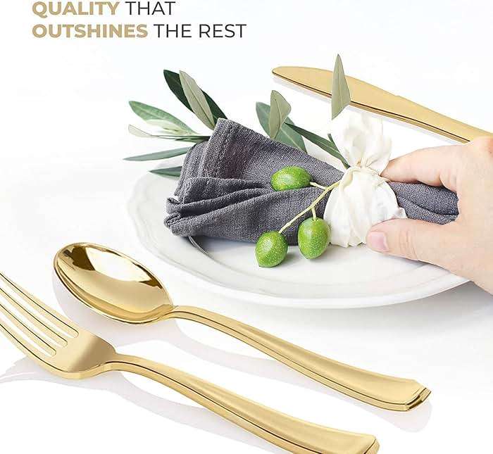 Gold Plastic Silverware Set (160 Bulk Pack) Disposable Cutlery Utensils, 80 Gold Forks, 40 Gold Knives, 40 Gold Spoons, Heavy Duty Flatware For Holidays, Parties, Dinners, Weddings, and Occasions - Image 4