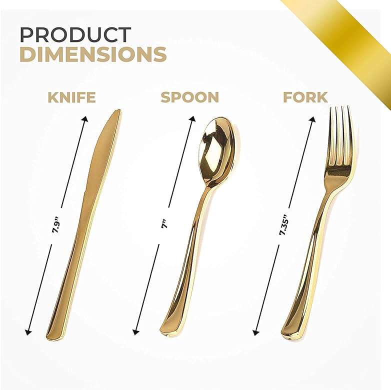 Gold Plastic Silverware Set (160 Bulk Pack) Disposable Cutlery Utensils, 80 Gold Forks, 40 Gold Knives, 40 Gold Spoons, Heavy Duty Flatware For Holidays, Parties, Dinners, Weddings, and Occasions - Image 6