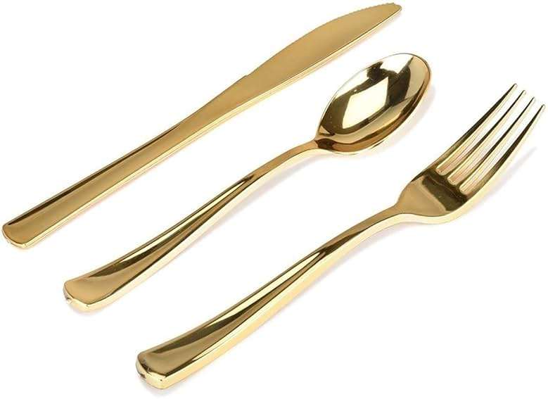 Gold Plastic Silverware Set (160 Bulk Pack) Disposable Cutlery Utensils, 80 Gold Forks, 40 Gold Knives, 40 Gold Spoons, Heavy Duty Flatware For Holidays, Parties, Dinners, Weddings, and Occasions - Image 7