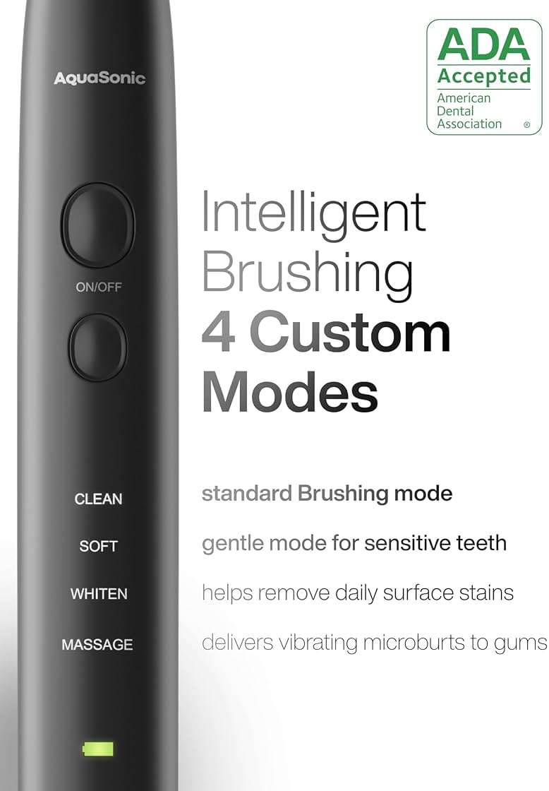 Aquasonic Black Series Ultra Whitening Toothbrush – ADA Accepted Electric Toothbrush- 8 Brush Heads & Travel Case – 40,000 VPM Electric Motor & Wireless Charging - 4 Modes w Smart Timer - Image 4