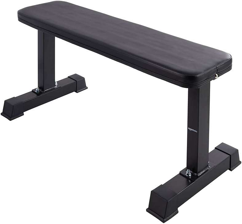 Amazon Basics Sturdy Flat Weight Bench for Home Gym, Strength Training, Stable Assembly, Black - Image 1
