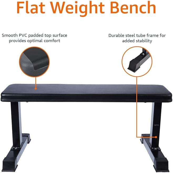 Amazon Basics Sturdy Flat Weight Bench for Home Gym, Strength Training, Stable Assembly, Black - Image 4