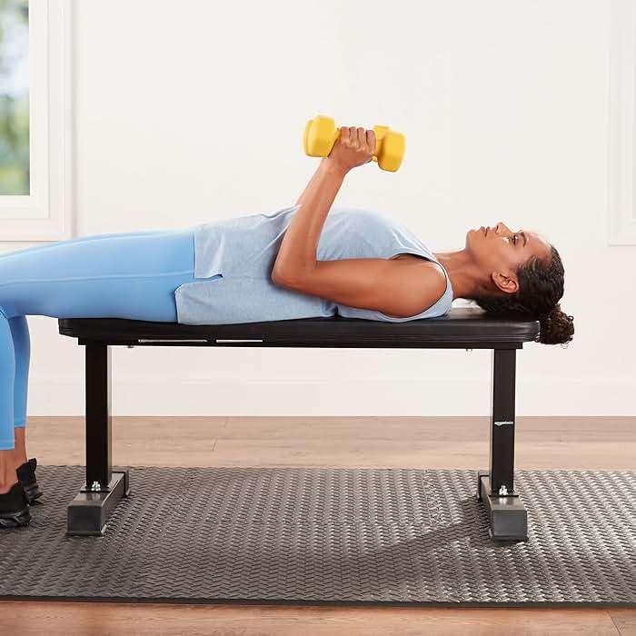Amazon Basics Sturdy Flat Weight Bench for Home Gym, Strength Training, Stable Assembly, Black - Image 6