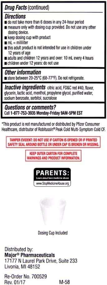 MAJOR Robafen CF Multi-Symptom Peak Cold Cough Syrup for Congestion and Mucus Relief, Alcohol-Free, Non-Drowsy - 4 fl oz (1 Pack) - Image 3
