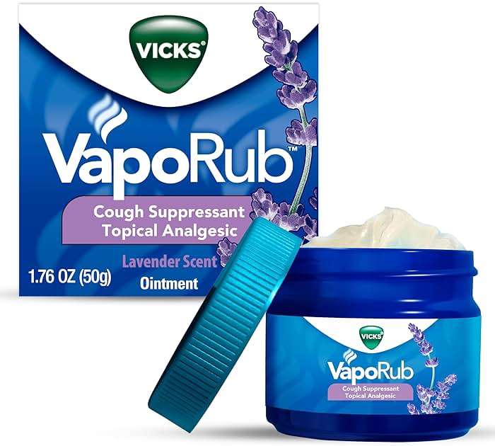 Vicks VapoRub, Lavender Scent, Cough Suppressant, Topical Chest Rub & Analgesic Ointment, Medicated Vicks Vapors, Relief from Cough Due to Cold, Aches & Pains, 1.76oz - Image 1