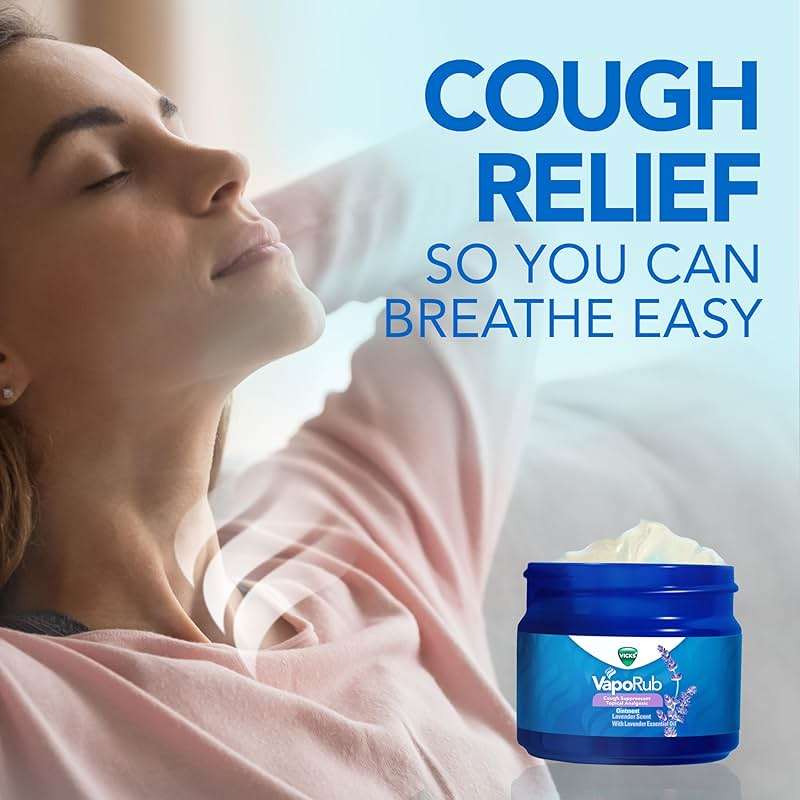 Vicks VapoRub, Lavender Scent, Cough Suppressant, Topical Chest Rub & Analgesic Ointment, Medicated Vicks Vapors, Relief from Cough Due to Cold, Aches & Pains, 1.76oz - Image 3