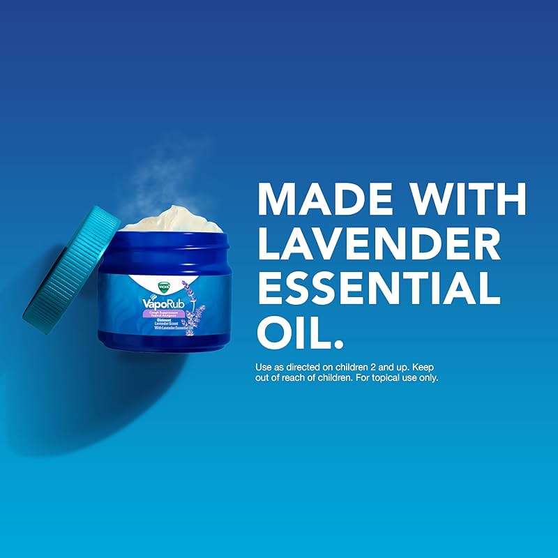Vicks VapoRub, Lavender Scent, Cough Suppressant, Topical Chest Rub & Analgesic Ointment, Medicated Vicks Vapors, Relief from Cough Due to Cold, Aches & Pains, 1.76oz - Image 6