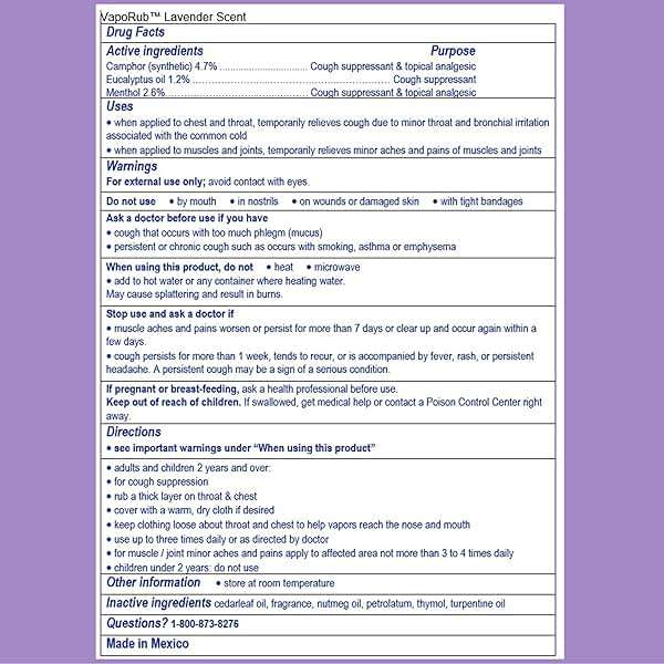 Vicks VapoRub, Lavender Scent, Cough Suppressant, Topical Chest Rub & Analgesic Ointment, Medicated Vicks Vapors, Relief from Cough Due to Cold, Aches & Pains, 1.76oz - Image 8
