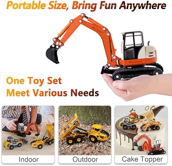 iPlay, iLearn Heavy Duty Construction Site Playset, Metal Dump Truck, Excavator Digger Backhoe, Tractor Bulldozer Diecast Vehicle, Outdoor Sandbox Car Toy, Birthday Gift 3 4 5 Year Old Boy Kid Toddler - Image 6