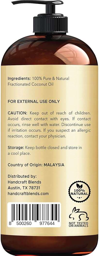 Handcraft Blends Fractionated Coconut Oil - 16 Fl Oz - 100% Pure and Natural - Premium Grade Carrier Oil for Skin, Hair and Body - Massage - Hair Tonic - Image 3