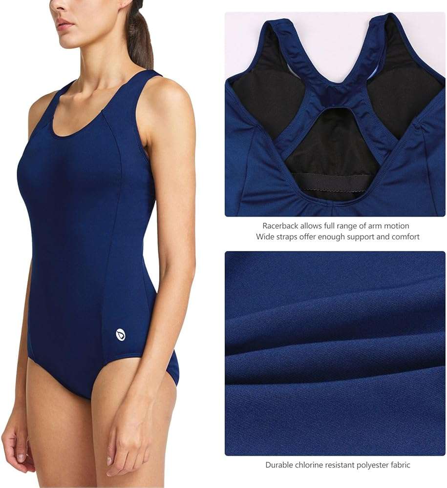 baleaf Women's Racerback Athletic One Piece Modest Bathing Suit - Image 2