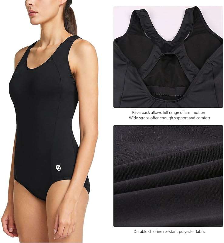 baleaf Women's Racerback Athletic One Piece Modest Bathing Suit - Image 2