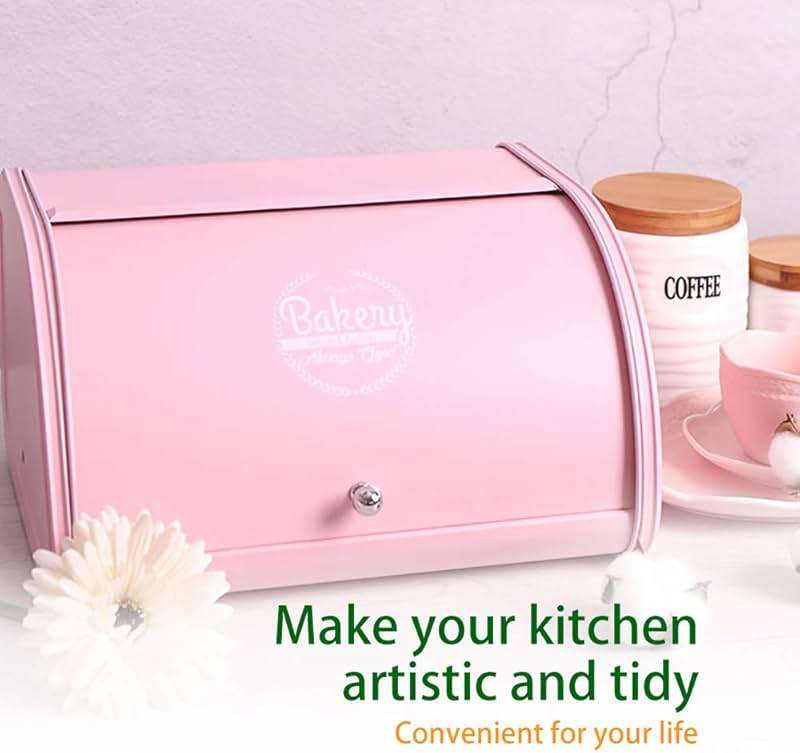 KL X458 Pink Bread Box Roll Top, Metal Bread Box for Kitchen Countertop, Large Capacity, Keeps Bakery Items Fresh Longer, Bread Bin for Kitchen Countertop, Breadbox to Store Cookies, Bagels, Muffins - Image 5