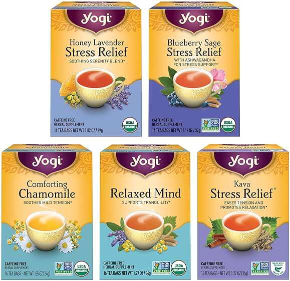Yogi Tea Stress Relief & Relaxation Variety Sampler - 16 Bags per Pack (5 Packs) - Organic Relaxing Tea Sampler Set - Calming, Comforting Chamomile, Relaxed Mind & More - Image 1