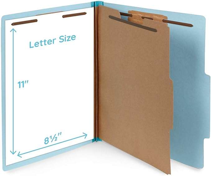 10 Blue Classification Folders - 1 Divider - 2 Inch Expansions - Durable 2 Prongs, for Medical Files, Law Client Files, Pressboard Classification Folders 1 Dividers Letter Size, Blue, 10 Pack - Image 2