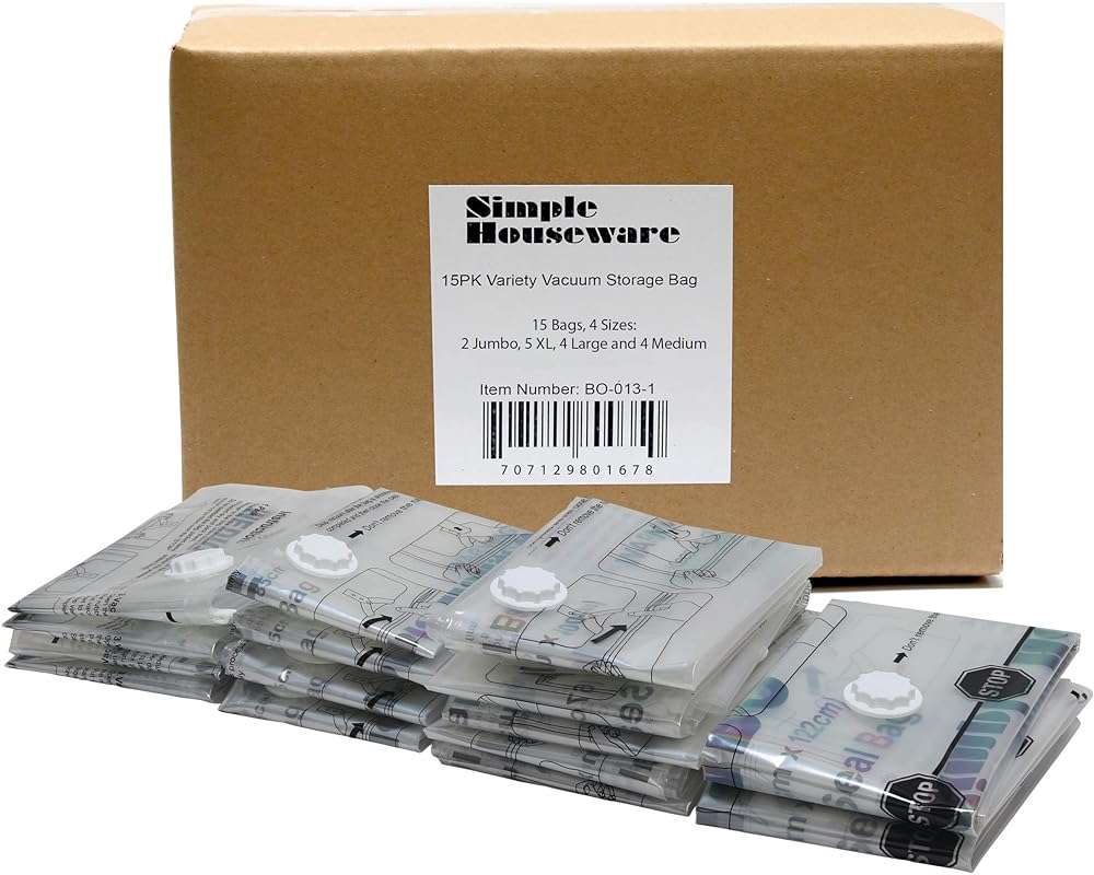 Simple Houseware 15-Pack Vacuum Storage Space Saver for Bedding, Pillows, Towel, Blanket, Clothes Bags (2-Jumbo, 5-XL, 4-L, 4-M) - Image 1