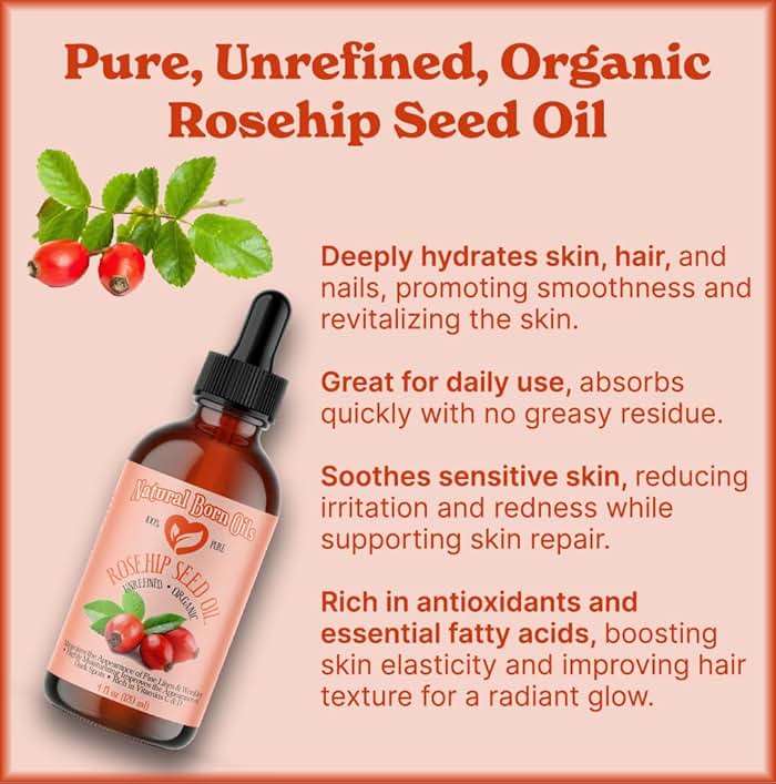 SALE! 4oz Rosehip Seed Oil, 100% Pure and Natural, Cold-Pressed, Unrefined, Organic Moisturizer for Skin and Hair - Includes Pump & Dropper - Image 2