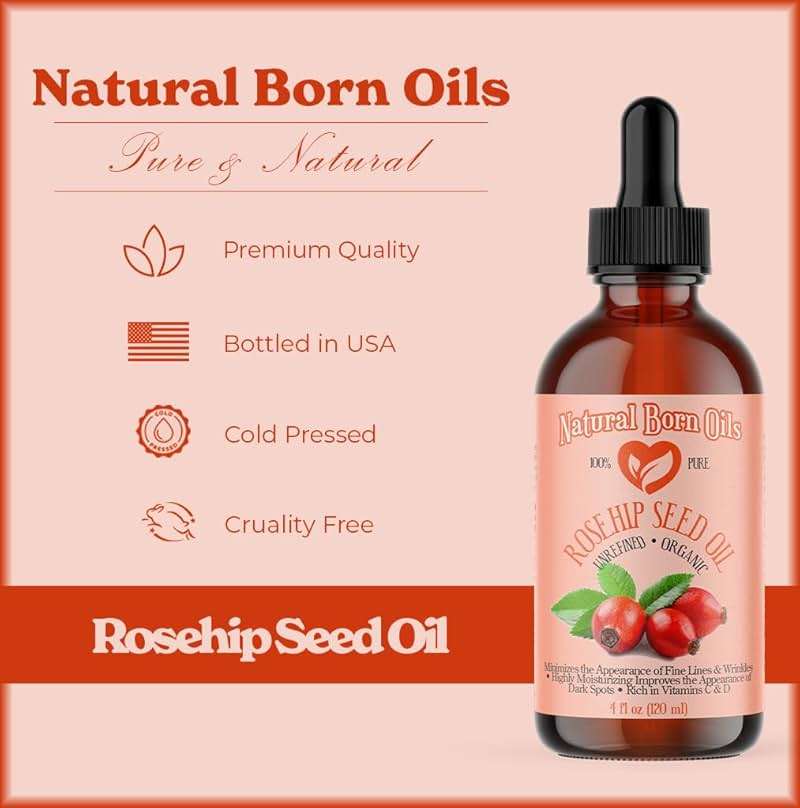 SALE! 4oz Rosehip Seed Oil, 100% Pure and Natural, Cold-Pressed, Unrefined, Organic Moisturizer for Skin and Hair - Includes Pump & Dropper - Image 3