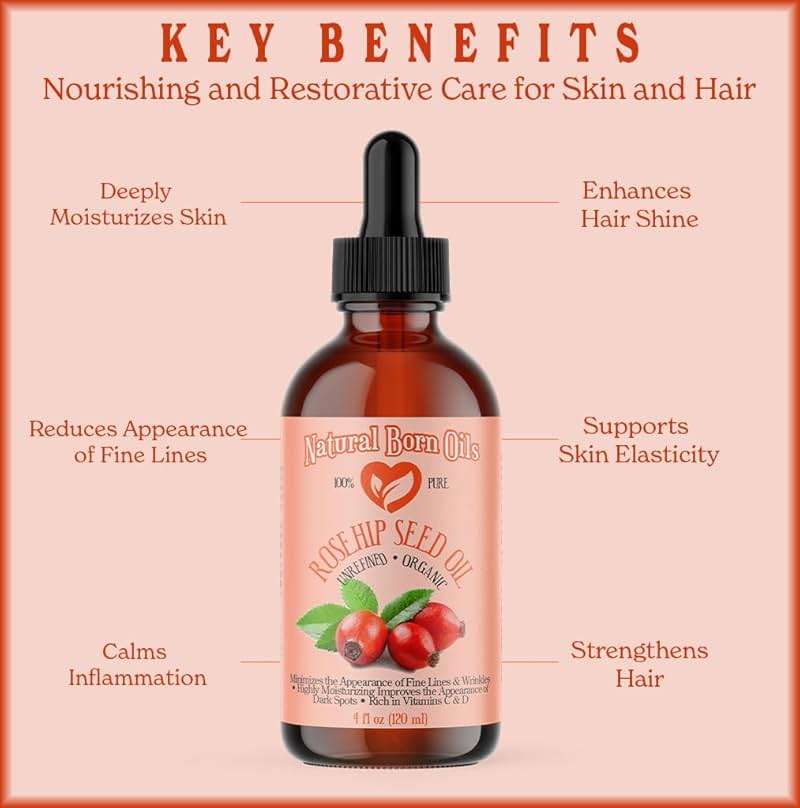 SALE! 4oz Rosehip Seed Oil, 100% Pure and Natural, Cold-Pressed, Unrefined, Organic Moisturizer for Skin and Hair - Includes Pump & Dropper - Image 5