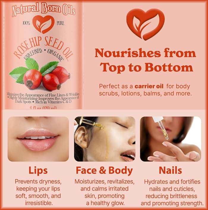 SALE! 4oz Rosehip Seed Oil, 100% Pure and Natural, Cold-Pressed, Unrefined, Organic Moisturizer for Skin and Hair - Includes Pump & Dropper - Image 6