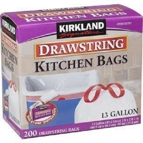 Kirkland Signature Drawstring Kitchen Trash Bags - 13 Gallon, 200 Count - Image 1