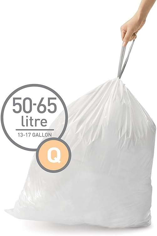 simplehuman Code Q Custom Fit Drawstring Trash Bags in Dispenser Packs, 100 Count, 50-65 Liter / 13.2-17.2 Gallon, White - Image 2