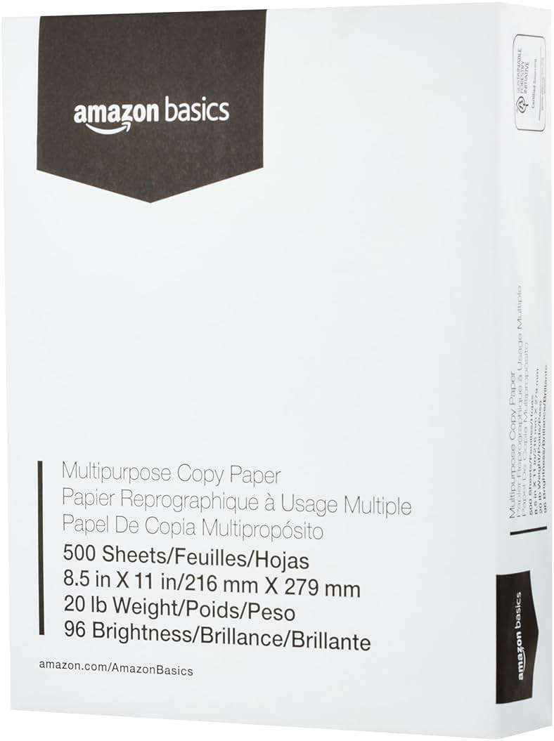 Amazon Basics Multipurpose Copy Printer Paper, 8.5 x 11 Inches, 20 lb Weight, 96 Bright White, 500 Sheets (1 Ream) - Image 1