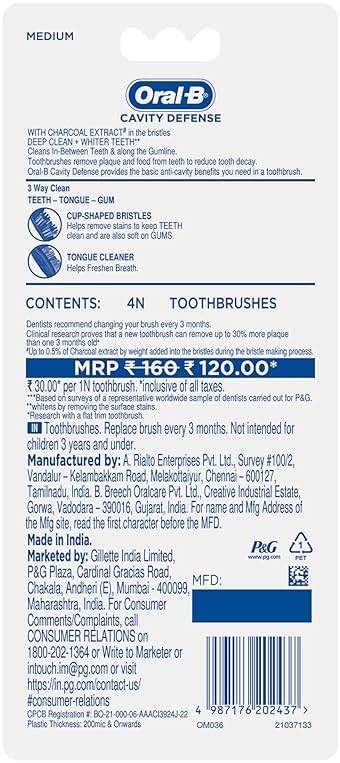 Oral B Cavity Defense 123 Black Toothbrush � Medium (Pack of 4) - Image 7