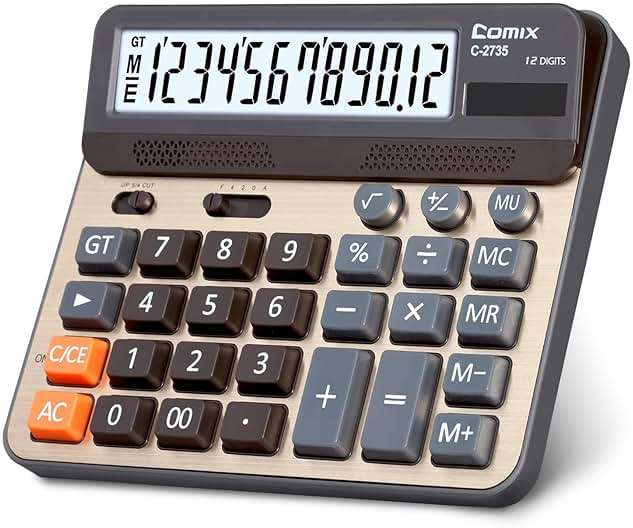 Comix Desktop Calculator, Large Computer Keys, 12 Digits Display, Champaign Gold Color Panel, C-2735 - Image 1