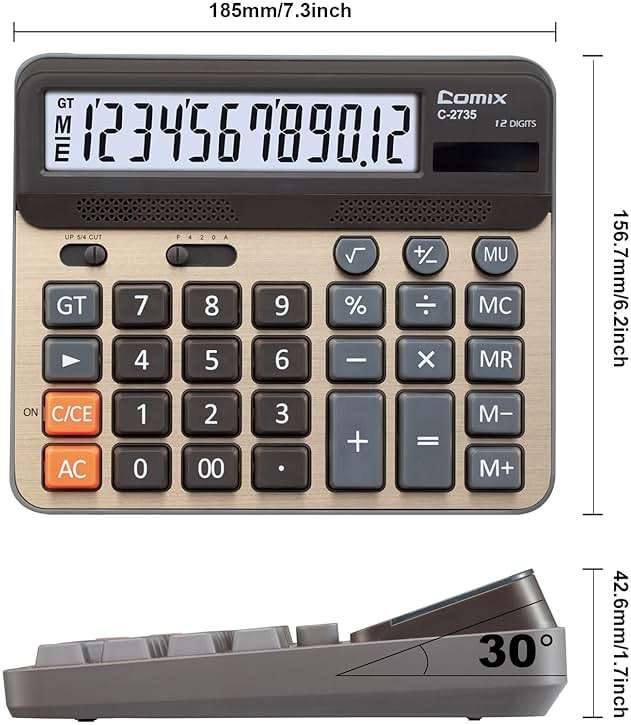 Comix Desktop Calculator, Large Computer Keys, 12 Digits Display, Champaign Gold Color Panel, C-2735 - Image 3
