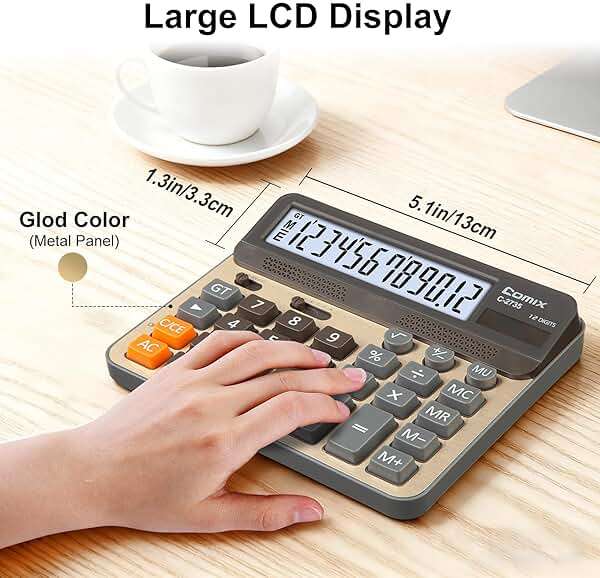 Comix Desktop Calculator, Large Computer Keys, 12 Digits Display, Champaign Gold Color Panel, C-2735 - Image 4