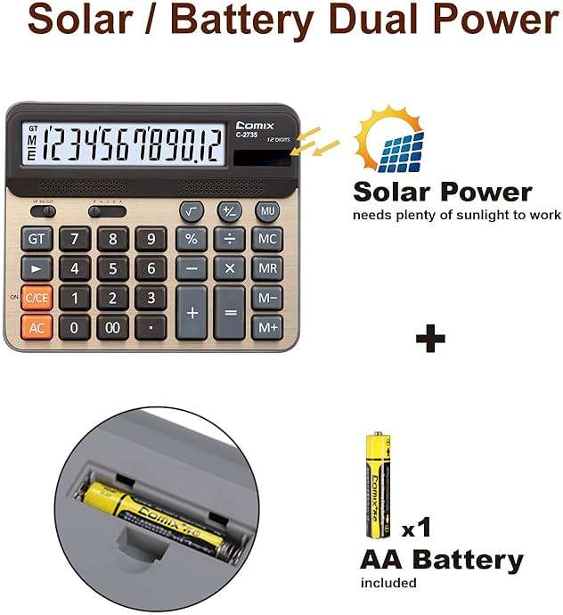 Comix Desktop Calculator, Large Computer Keys, 12 Digits Display, Champaign Gold Color Panel, C-2735 - Image 5