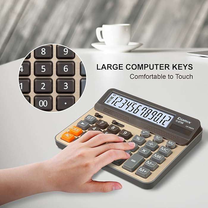 Comix Desktop Calculator, Large Computer Keys, 12 Digits Display, Champaign Gold Color Panel, C-2735 - Image 6