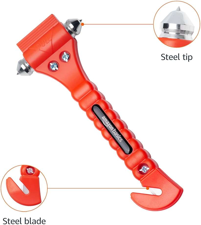 Amazon Basics Emergency Escape Tool, Window Breaker and Seatbelt Cutter, Car Safety Hammer with Protective Bracket, Bright Orange, 2 Pack, SW-835 - Image 2