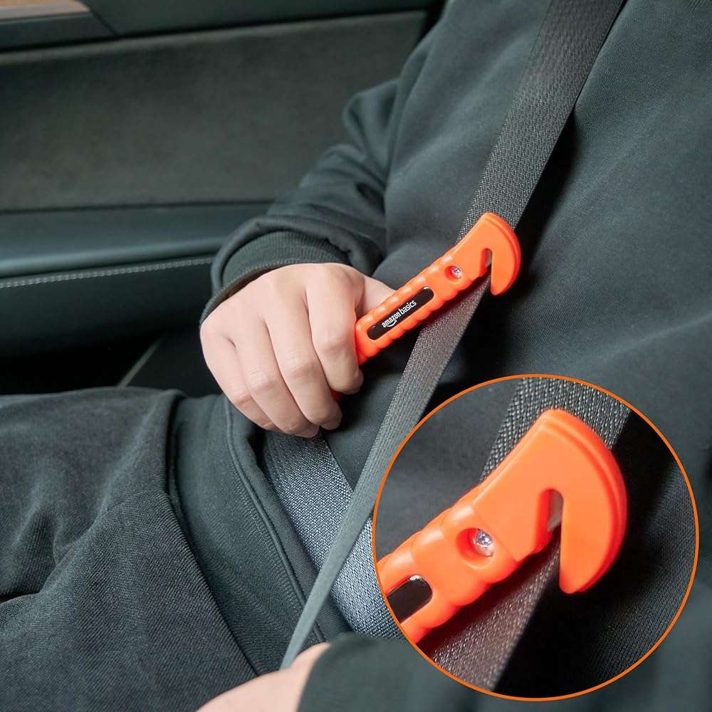 Amazon Basics Emergency Escape Tool, Window Breaker and Seatbelt Cutter, Car Safety Hammer with Protective Bracket, Bright Orange, 2 Pack, SW-835 - Image 6