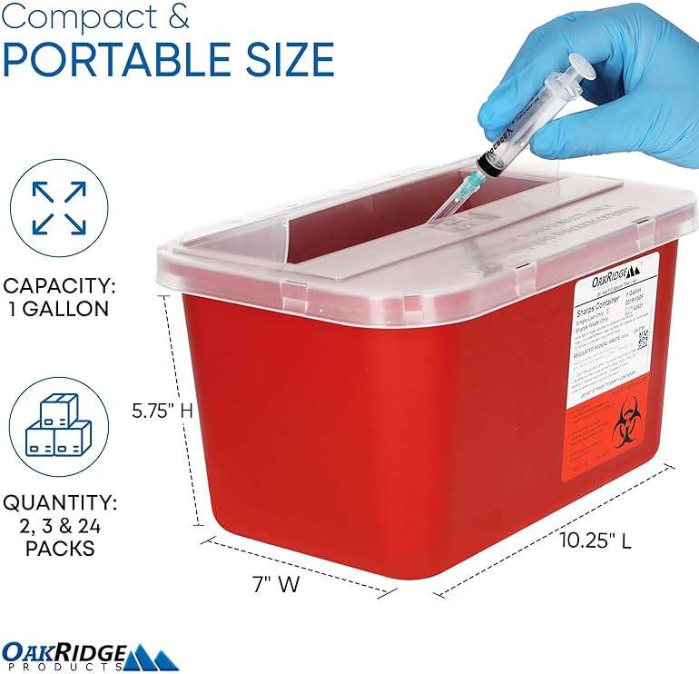 Oakridge Products Large Sharps Container for Home Use and Professional 1 Gallon (2-Pack), Biohazard Needle and Syringe Disposal, Pop Up Lid, CDC Certified - Image 2