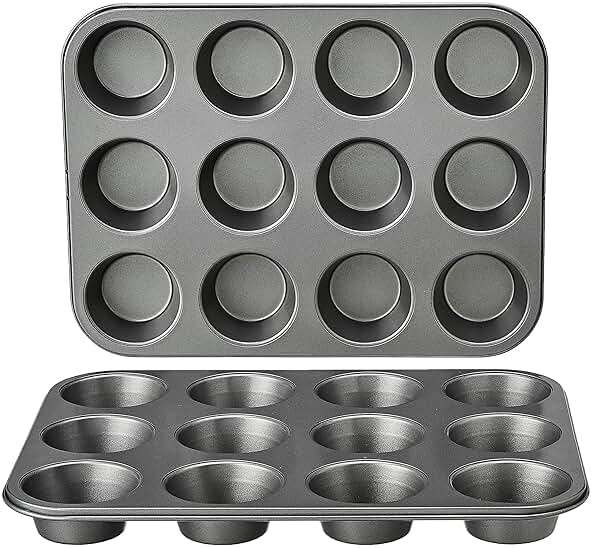 Amazon Basics Nonstick Muffin Pan, Set of 2, Sturdy, Oven Safe, Bakes Evenly, Easy to Clean, 12 Cups, Gray, 13.9x10.55x1.22" - Image 1