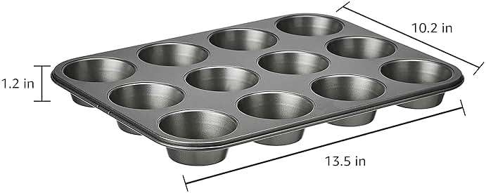 Amazon Basics Nonstick Muffin Pan, Set of 2, Sturdy, Oven Safe, Bakes Evenly, Easy to Clean, 12 Cups, Gray, 13.9x10.55x1.22" - Image 3