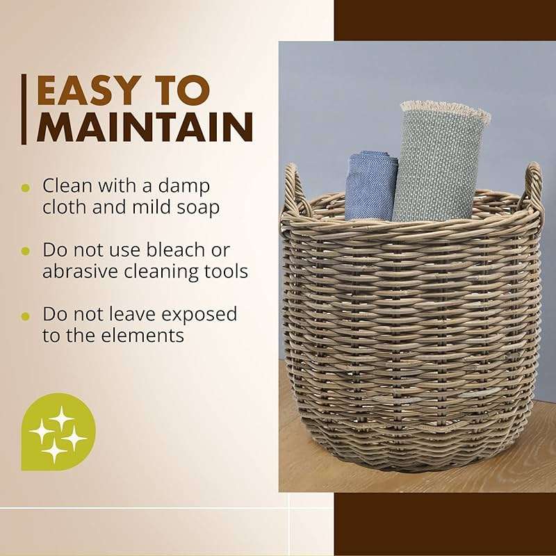 KOUBOO Rattan Kobo Round Storage Basket, Handwoven Rattan Basket with Handles, Organization & Home Decor for Storage, Gray-Brown - Image 5