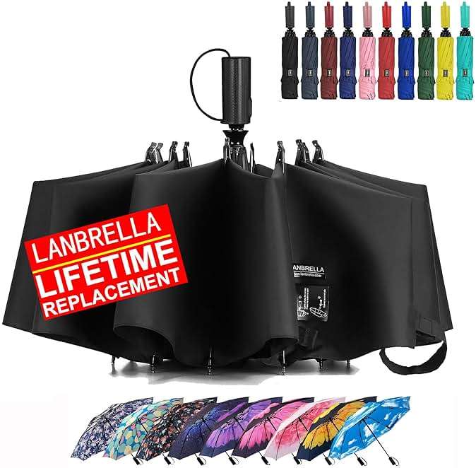 LANBRELLA Compact Reverse Folding Umbrella Auto Windproof Travel Umbrella - Image 1