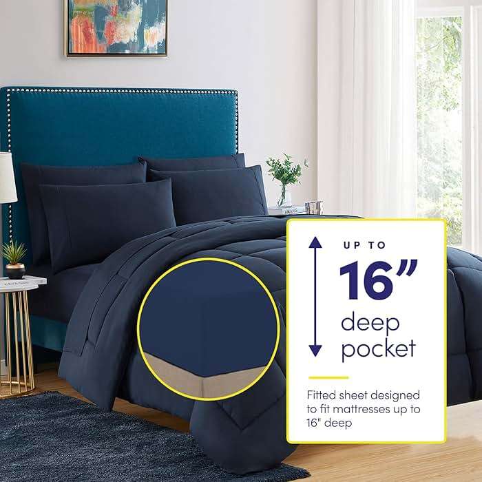 Sweet Home Collection 5 Piece Comforter Set Bag Solid Color All Season Soft Down Alternative Blanket & Luxurious Microfiber Bed Sheets, Navy, Twin - Image 2