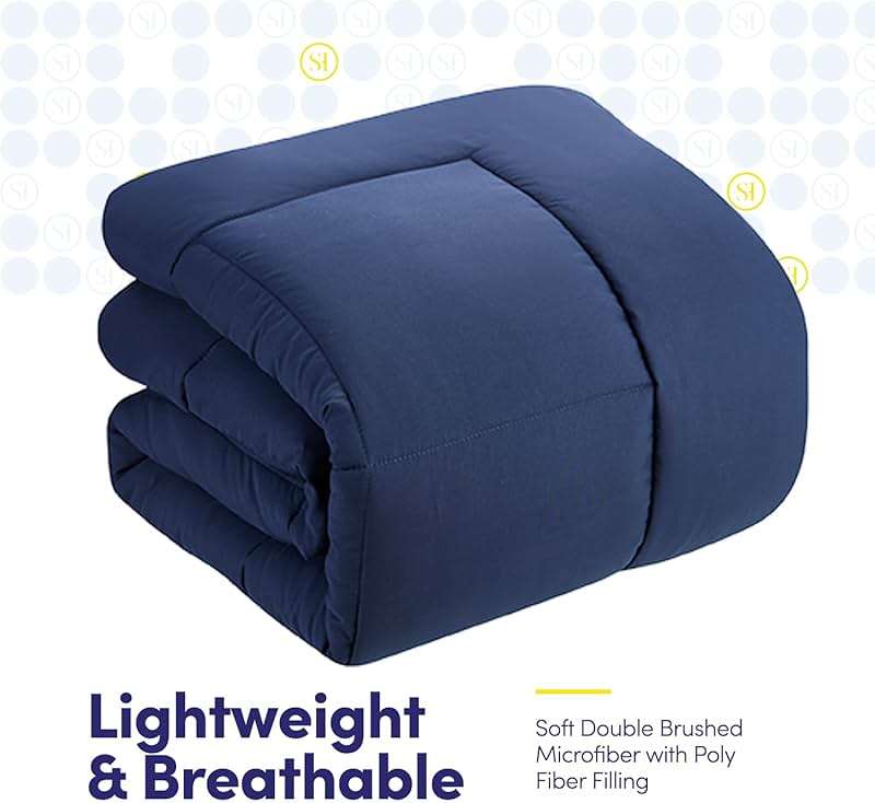 Sweet Home Collection 5 Piece Comforter Set Bag Solid Color All Season Soft Down Alternative Blanket & Luxurious Microfiber Bed Sheets, Navy, Twin - Image 5