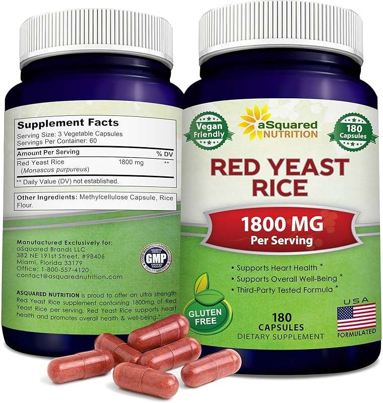 aSquared Nutrition Red Yeast Rice 1800mg - Dietary Supplement Vegan Powder Pills to Support Cardiovascular Health - 180 Veggie Capsules - Image 1