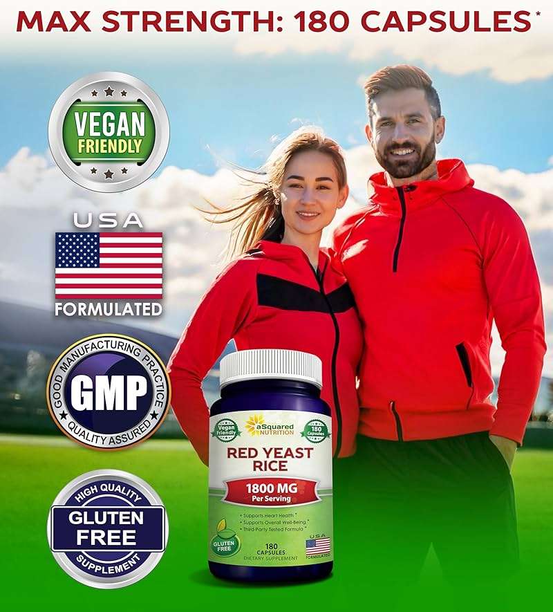 aSquared Nutrition Red Yeast Rice 1800mg - Dietary Supplement Vegan Powder Pills to Support Cardiovascular Health - 180 Veggie Capsules - Image 2