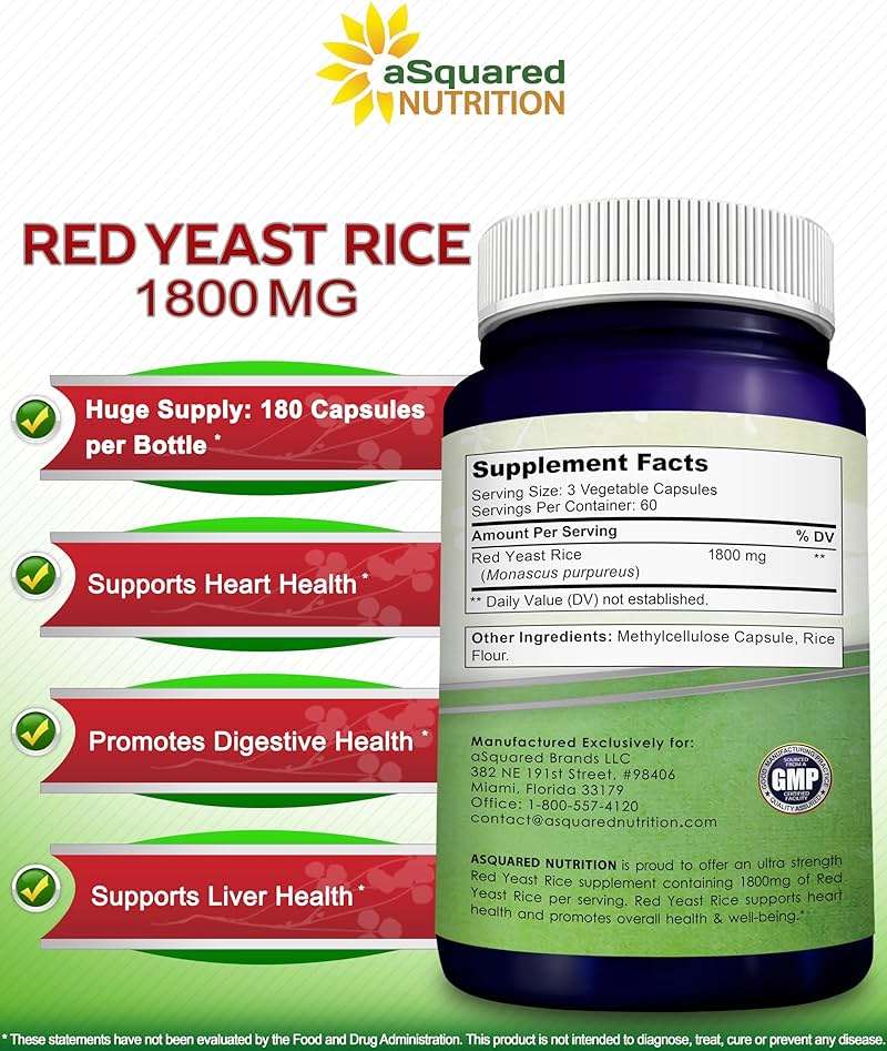 aSquared Nutrition Red Yeast Rice 1800mg - Dietary Supplement Vegan Powder Pills to Support Cardiovascular Health - 180 Veggie Capsules - Image 6